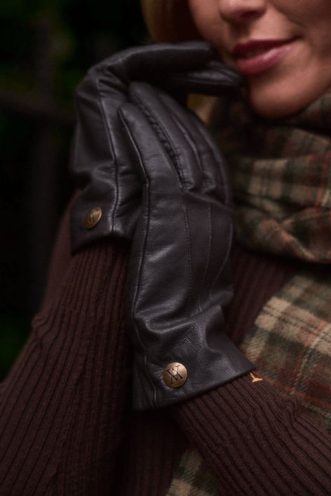 Fleece-Lined Leather Gloves - Chocolate